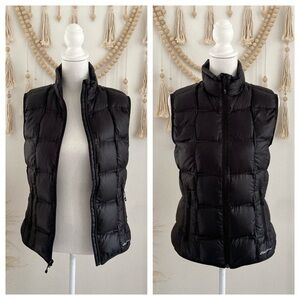 Eddie Bauer black down puffer vest winter jacket layer sleeveless feather filled